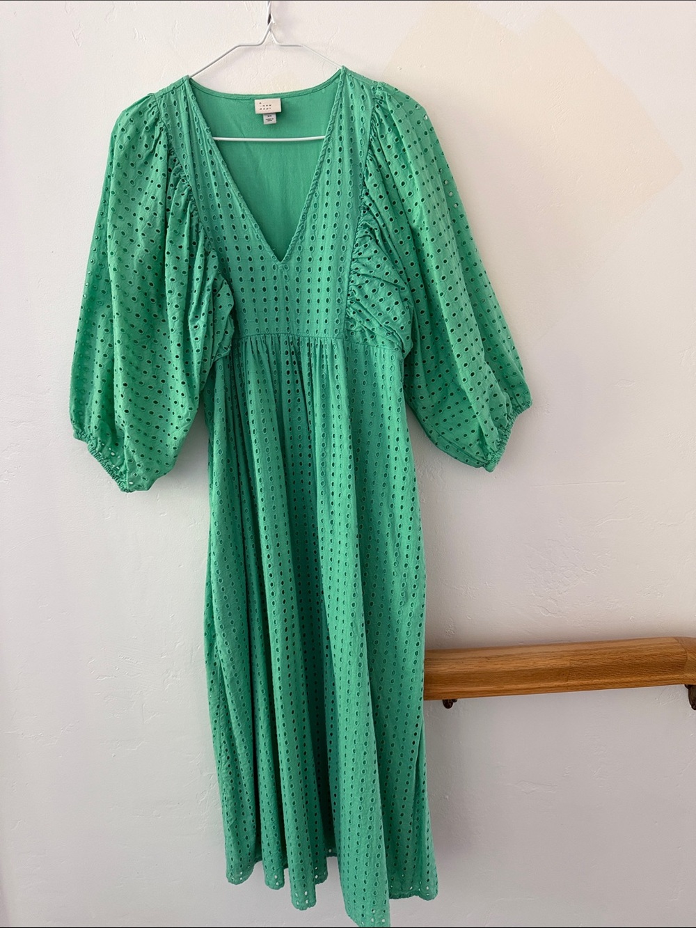 Target Green Eyelet V-Neck Midi Dress with Puff Sleeves